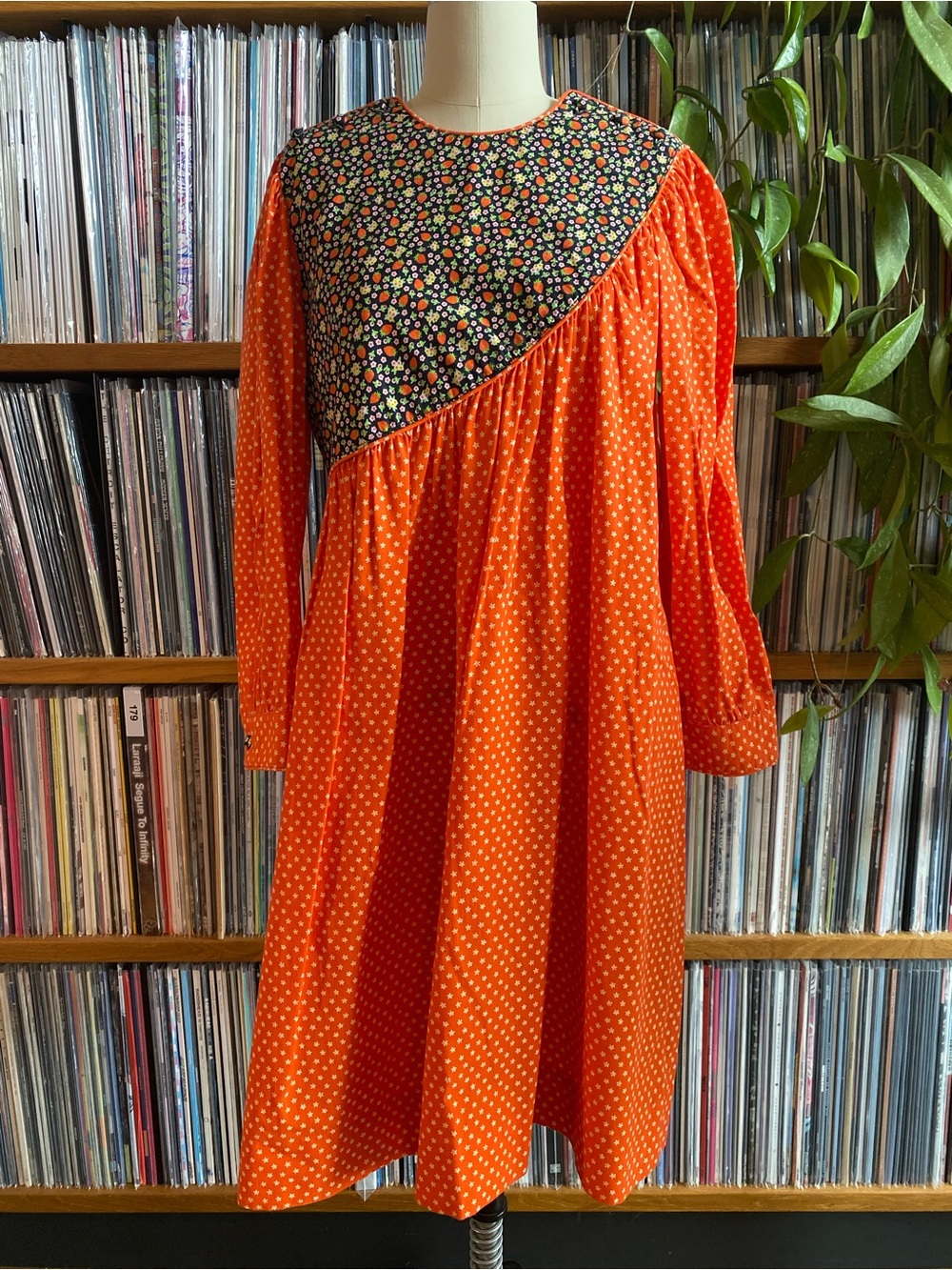 EUC BATSHEVA - Hot Red Dot Mixed-Print Long-Sleeve Dress - Size 4US